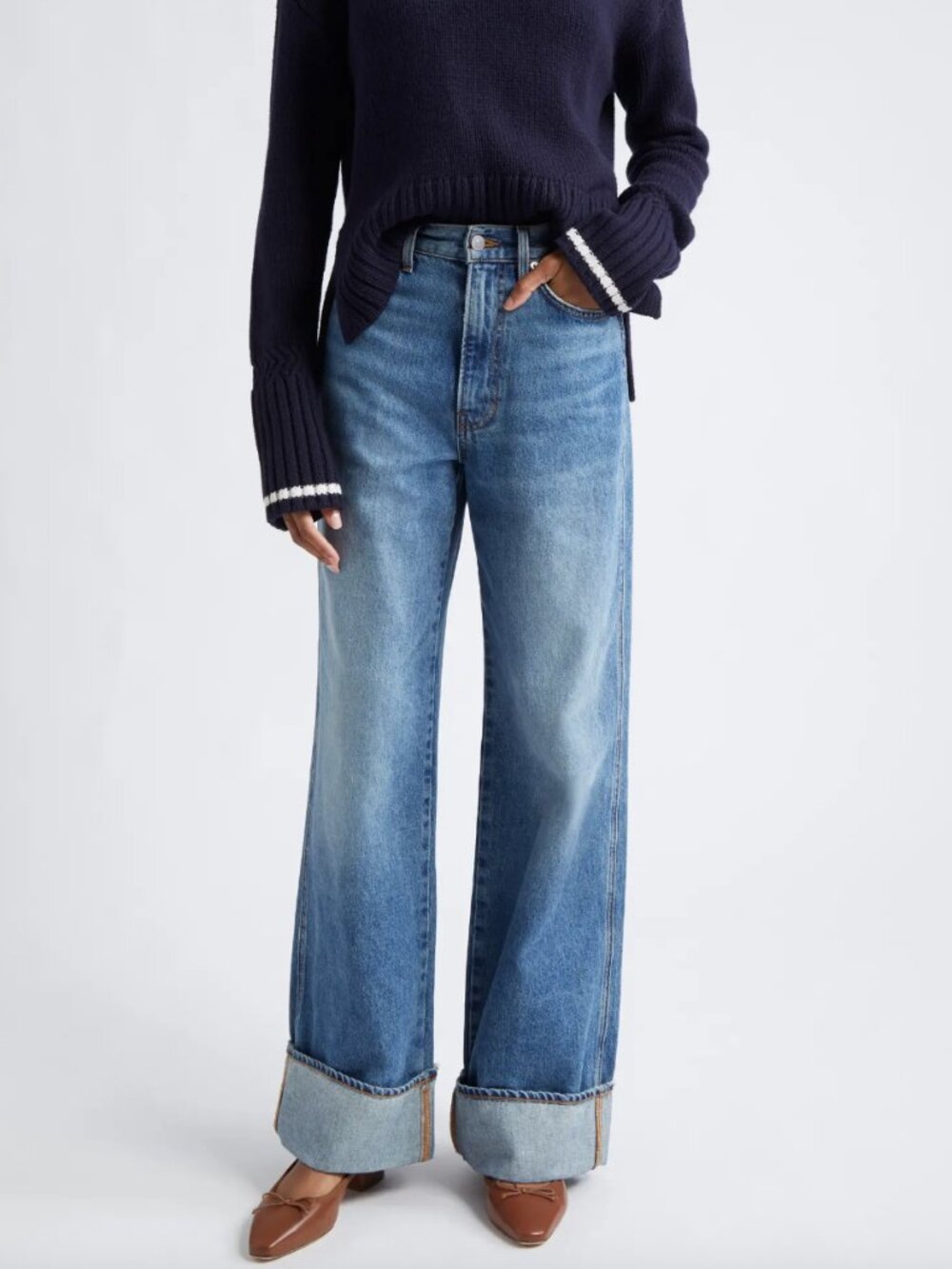 Veronica Beard Taylor High Waist Wide Leg Cuffed Jeans –